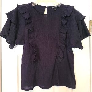 Express Navy Ruffle Blouse